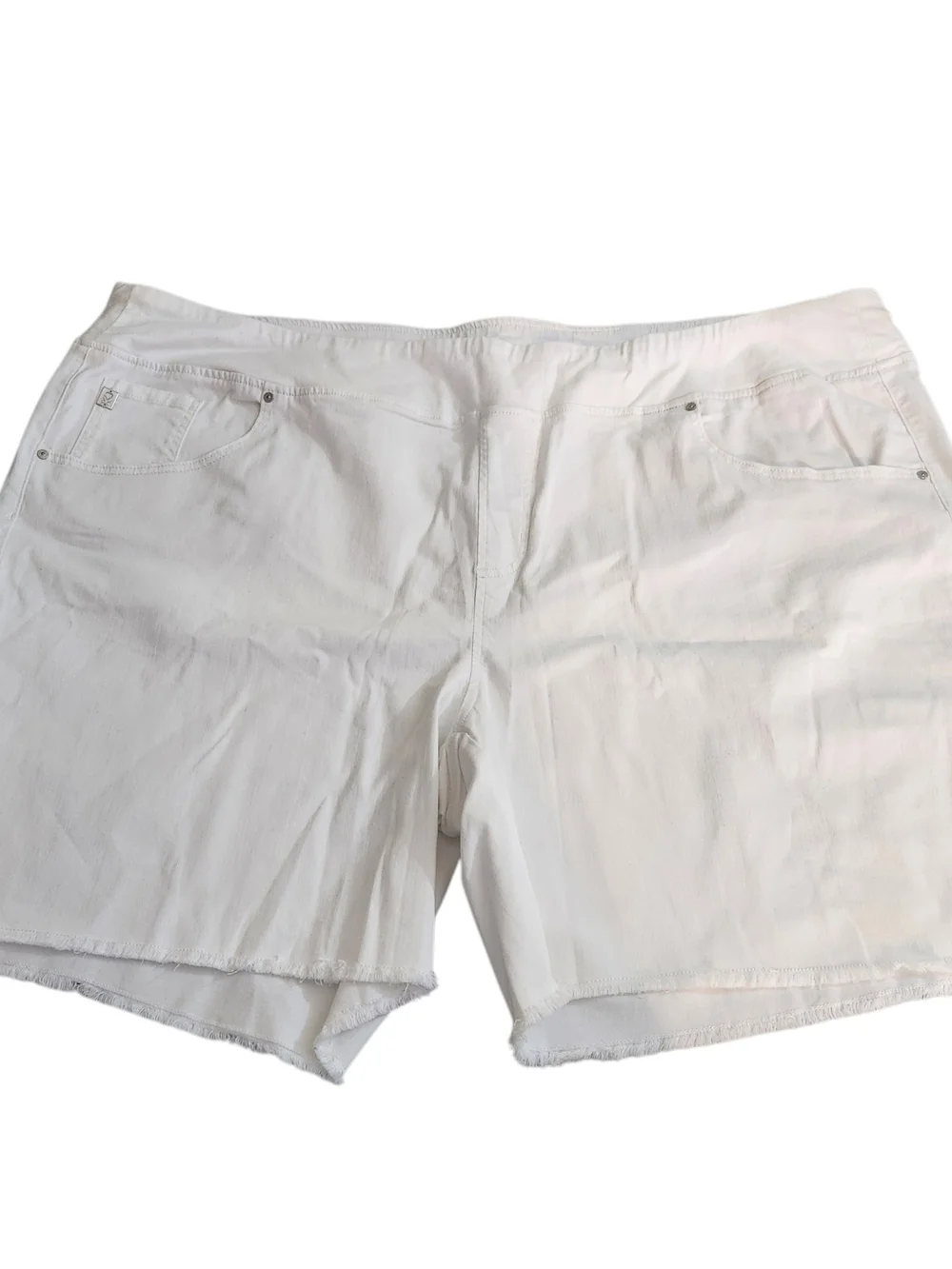 Belle by Kim Gravel White Denim Shorts with Frayed Hem
